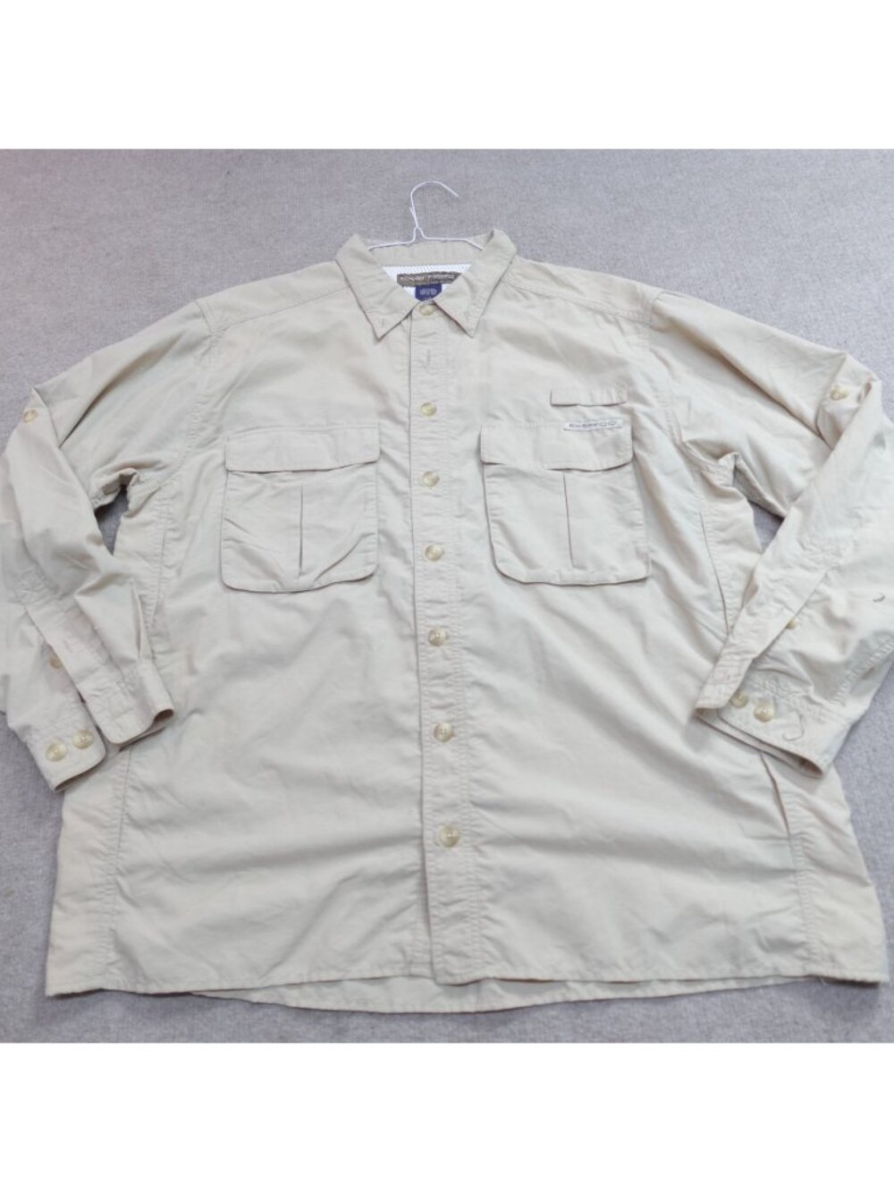 ExOfficio Shirt Large Beige Solid Vented Nylon Blend Fishing Hiking